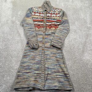 Its Rich Vintage Space Dye Southwestern Fair Isle Button Front Sweater Dress 7/8